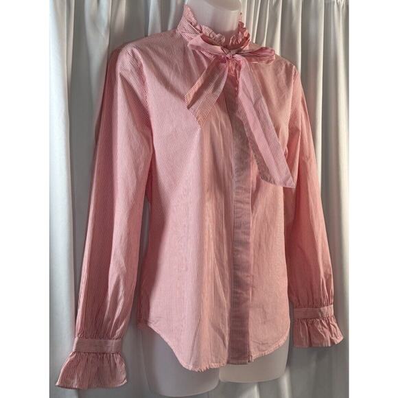 Ann Taylor Striped Tie Neck Blouse Cotton Red White S Chic whimsical 80-00 - Picture 3 of 15
